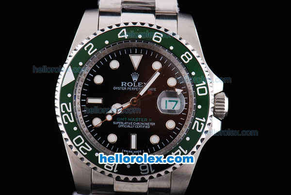 Rolex GMT-Master II Oyster Perpetual Automatic with Green Bezel,Black Dial and White Round Bearl Marking-Small Calendar - Click Image to Close
